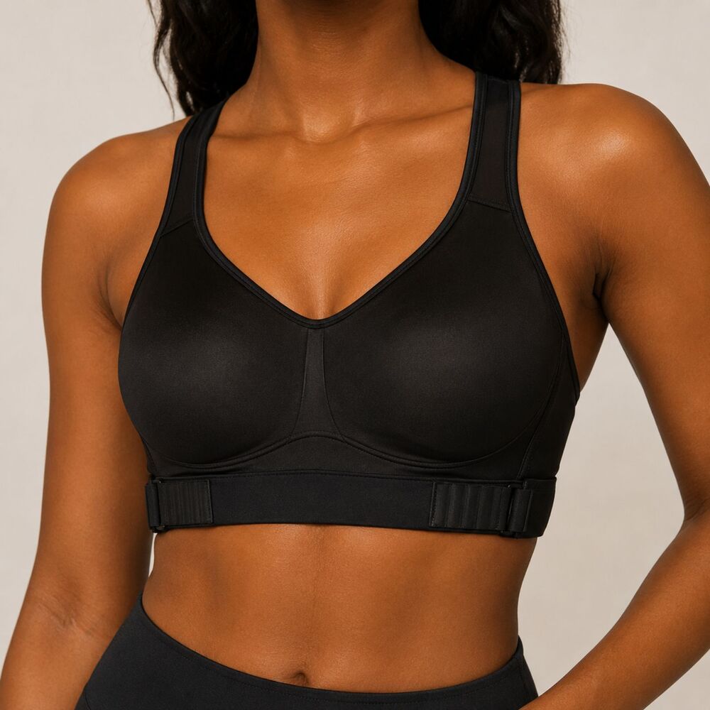 Gymshark High Support Sports Bra 36 B/C Black Racerback Wireless Workout Active